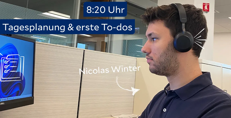 8:20 Uhr, Nicolas Winter bei der Tagesplanung