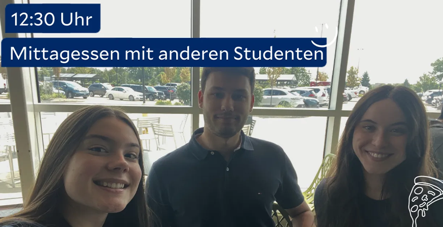 12:30 Uhr, Mittagessen mit anderen Studenten